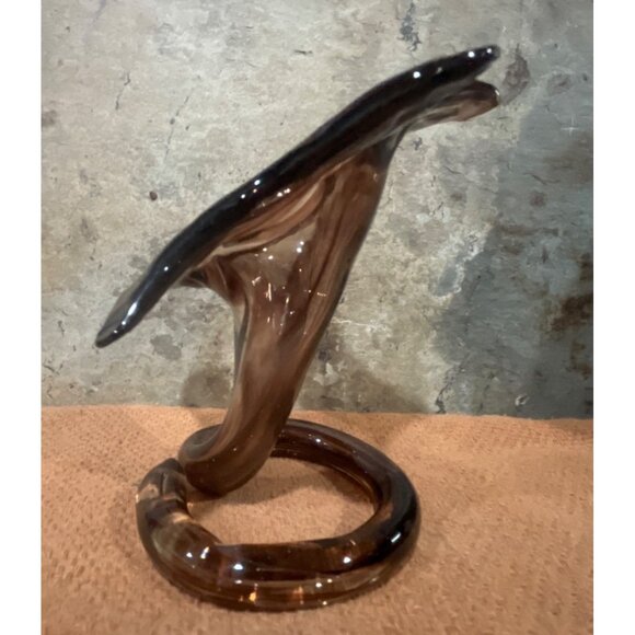 Handblown Swirled Glass Starfish Vase Smoky Amber Brown Spiral Base MCM - Picture 4 of 8